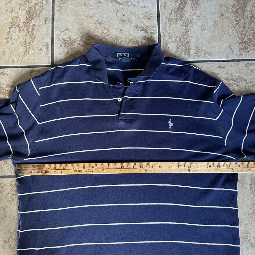Polo Ralph Lauren Polo Shirt Navy Blue Stripes Men's Size Large 100% Cotton‎